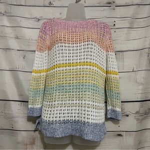 Talbots | Women's Striped Colorful Crochet Sweater Size Medium M